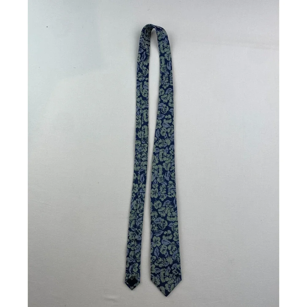 JOHN HENRIC Tie 100% Silk Floral Woven Jacquard Necktie Blue Italy